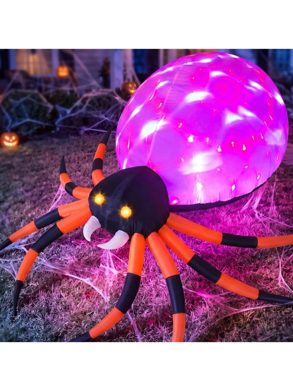 🎃 8 FT Halloween Inflatable Giant Spider Blow Up Yard Rotating Colorful Light